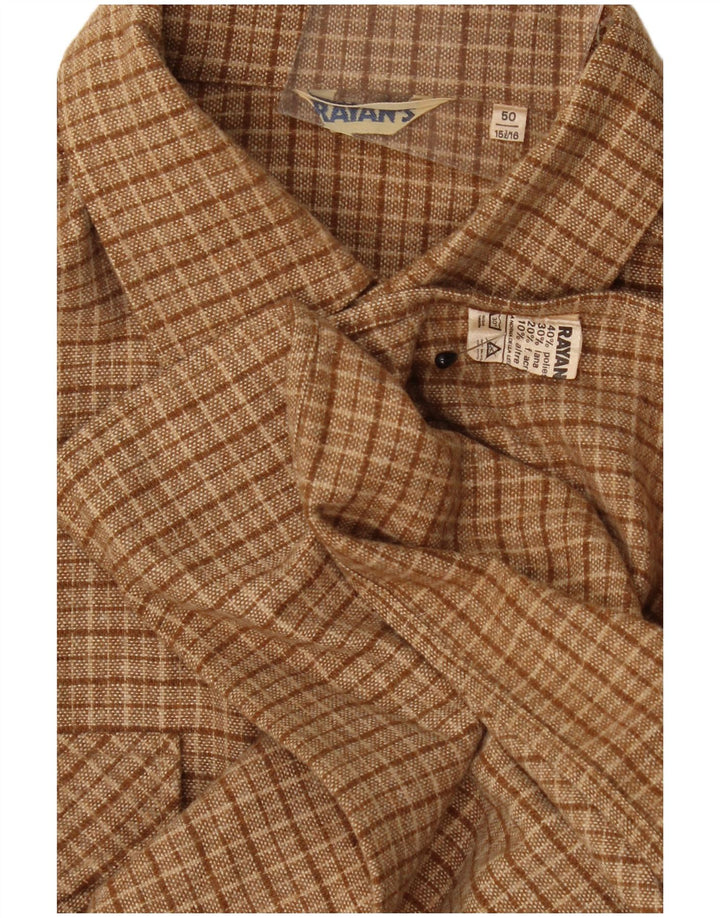 Camisa de franela vintage para hombre IT 50 15/16 Poliéster a cuadros marrón medio