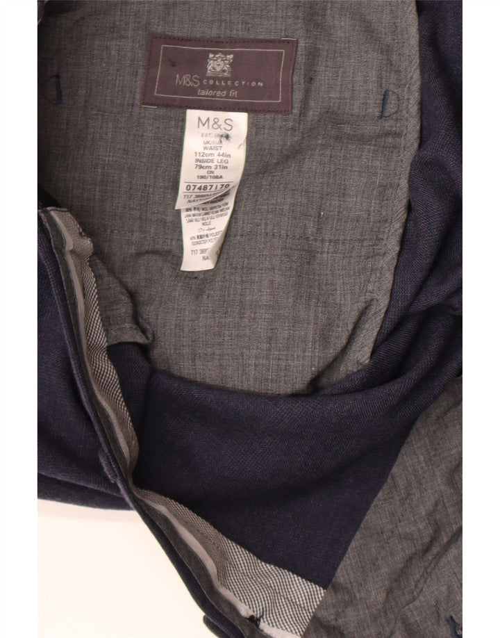 Marks & Spencer Pantalón de traje de corte regular para hombre W44 L31 Lana azul marino