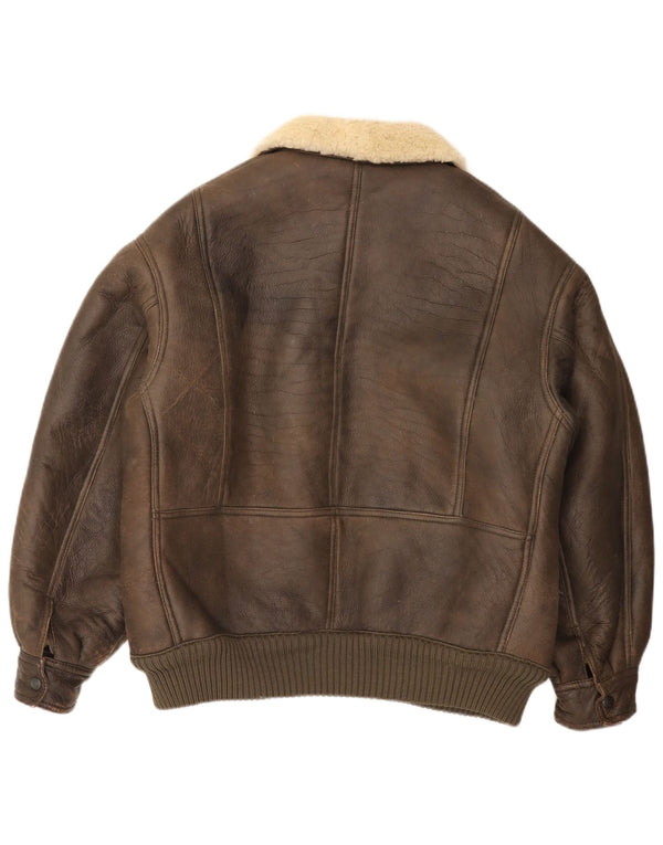 Vintage hombres bombardero shearling chaqueta Reino Unido 36 pequeño marrón
