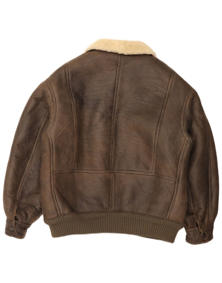 Vintage hombres bombardero shearling chaqueta Reino Unido 36 pequeño marrón