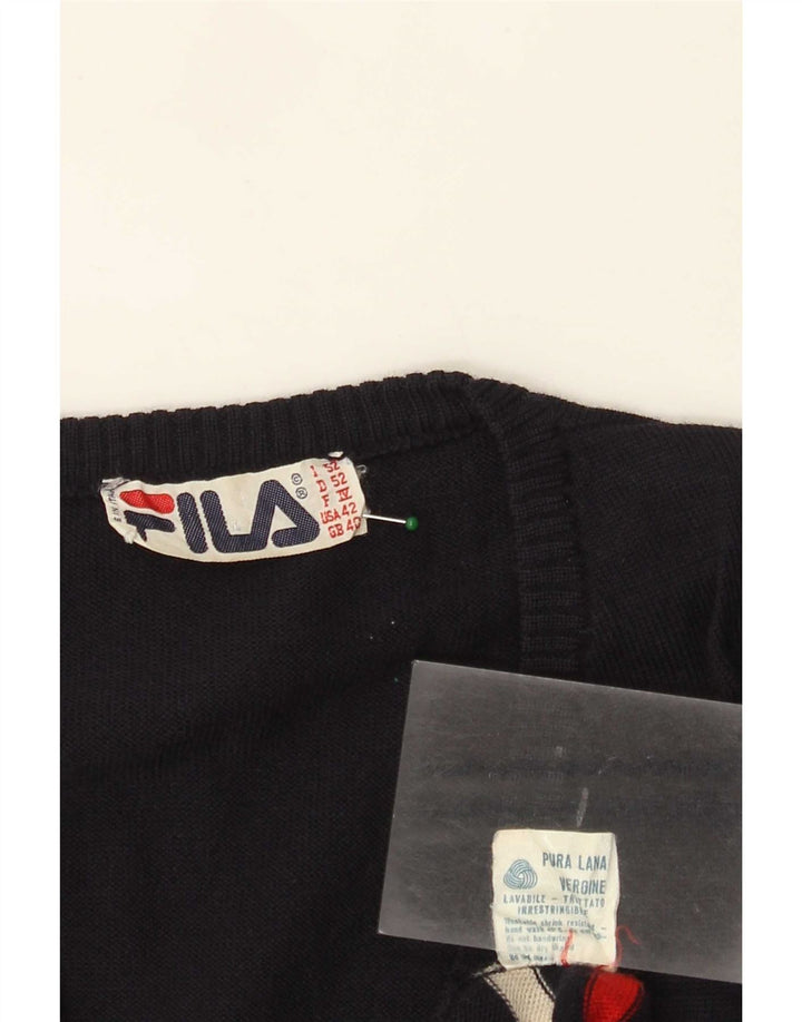 Fila Mens Vest Tank Top UK 40 Medium Azul Marino Rayas Lana