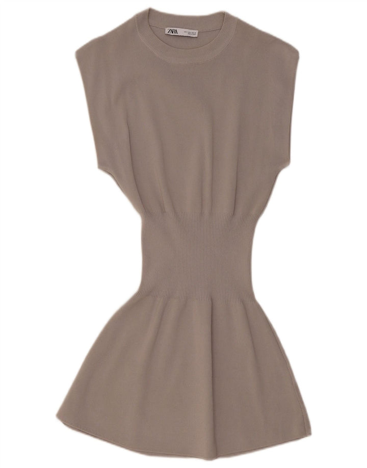 ZARA Vestido tipo jersey para mujer UK 8 Small Gris