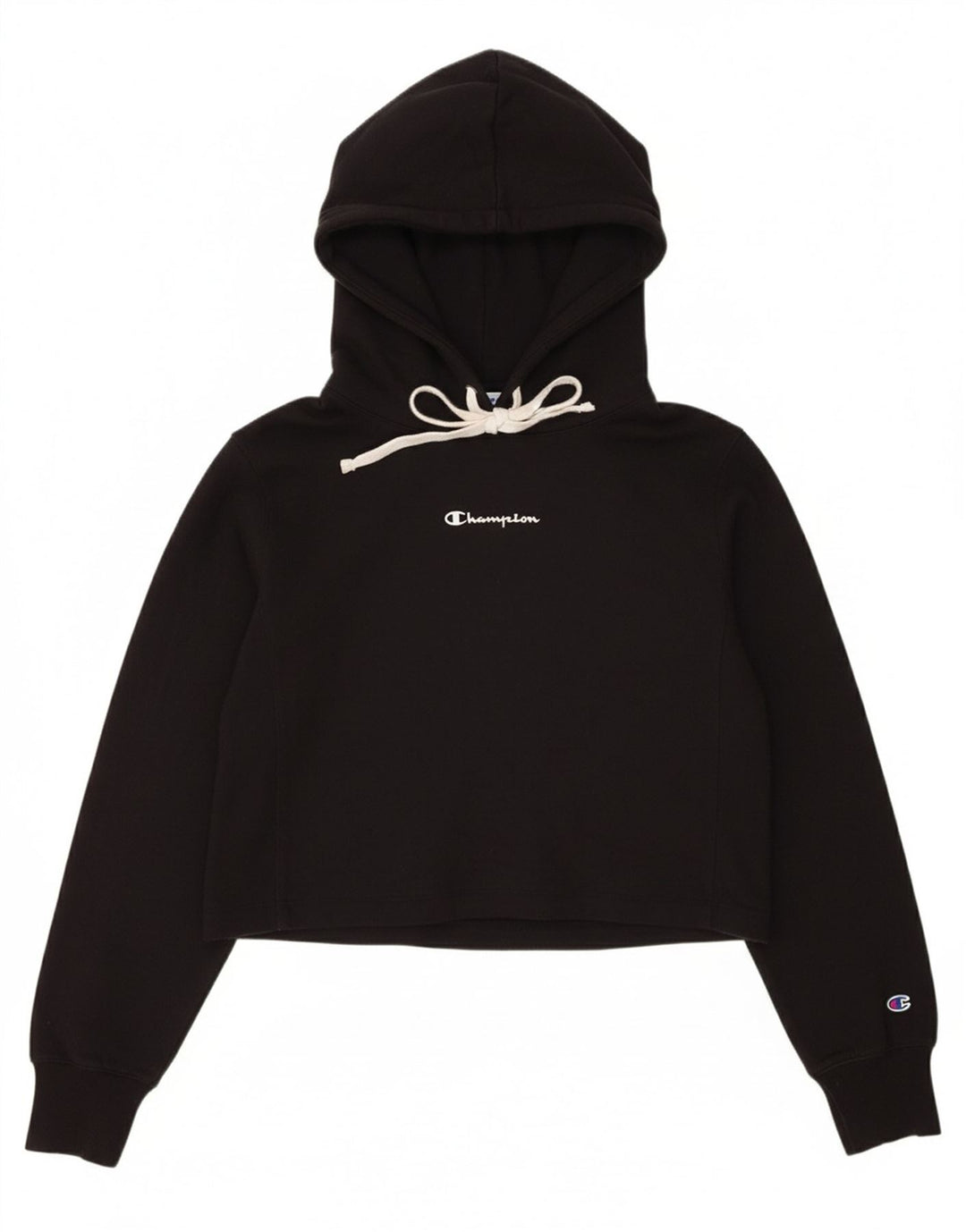 CHAMPION Womens Crop Hoodie Jumper UK 12 Medium Black