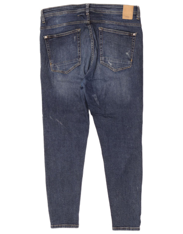 Zara Jeans ajustados recortados desgastados para hombre EU 44 Large W34 L26 Algodón azul