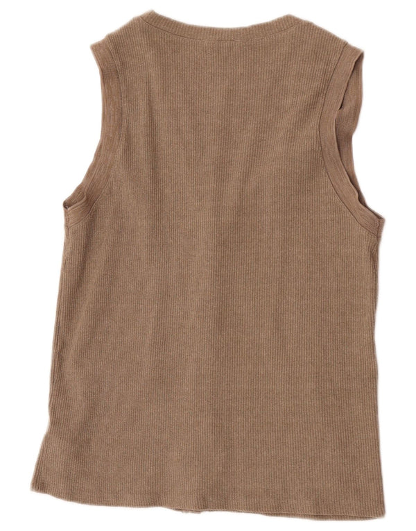 Zara Mujer Cárdigan Sin Mangas Suéter UK 10 Small Beige Acrílico