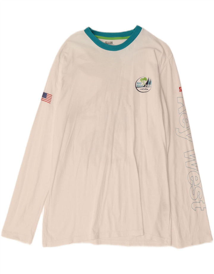 Slam Hombre Florida Graphic Top Manga Larga Algodón Blanco Grande