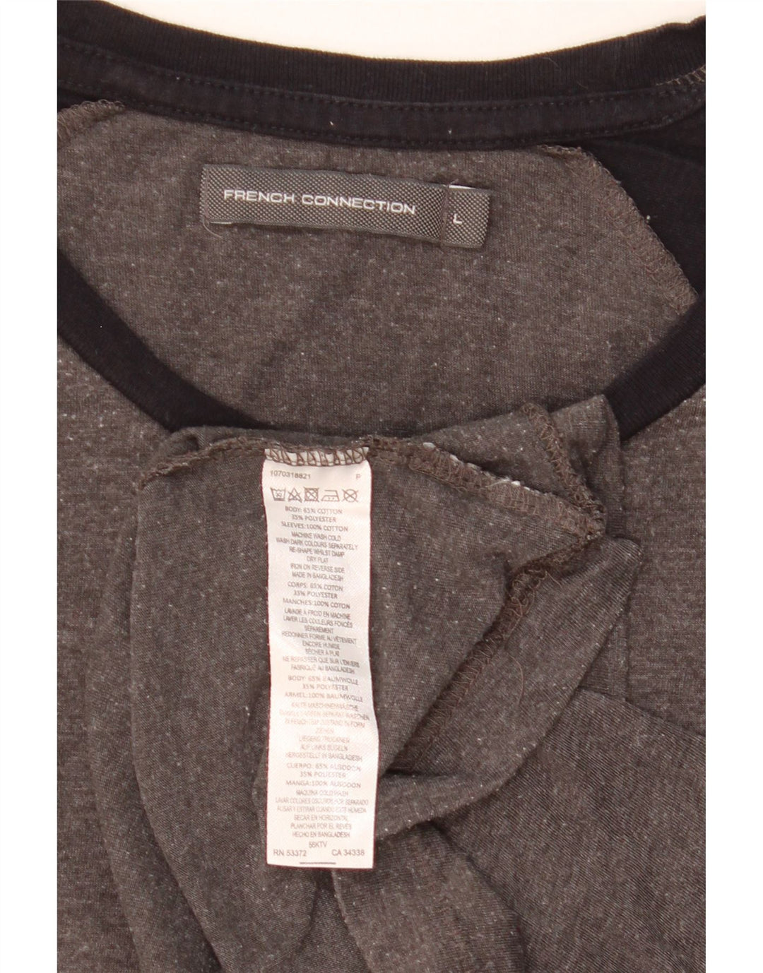 FRENCH CONNECTION Camiseta para hombre Top grande gris color block algodón