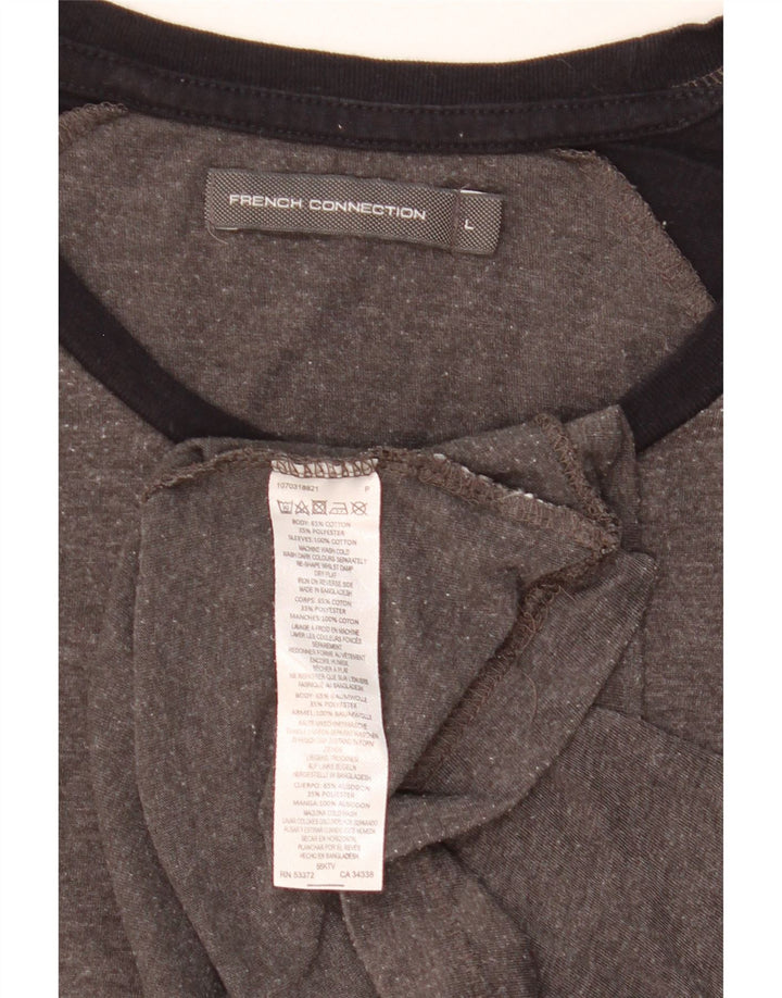 FRENCH CONNECTION Camiseta para hombre Top grande gris color block algodón