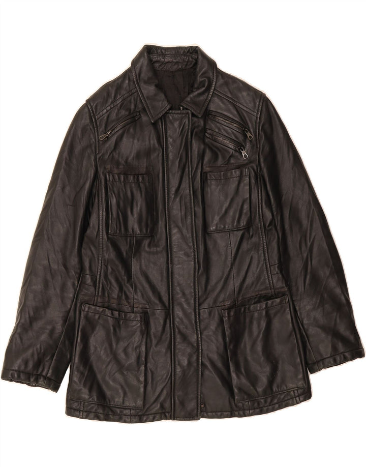 VINTAGE Womens Leather Jacket UK 14 Large Black Leather Vintage Vintage and Second-Hand Vintage from Messina Hembry 