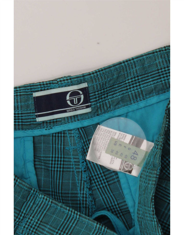 Sergio Tacchini Pantalones cortos cargo para hombre IT 48 Medium W32 Algodón a cuadros azul