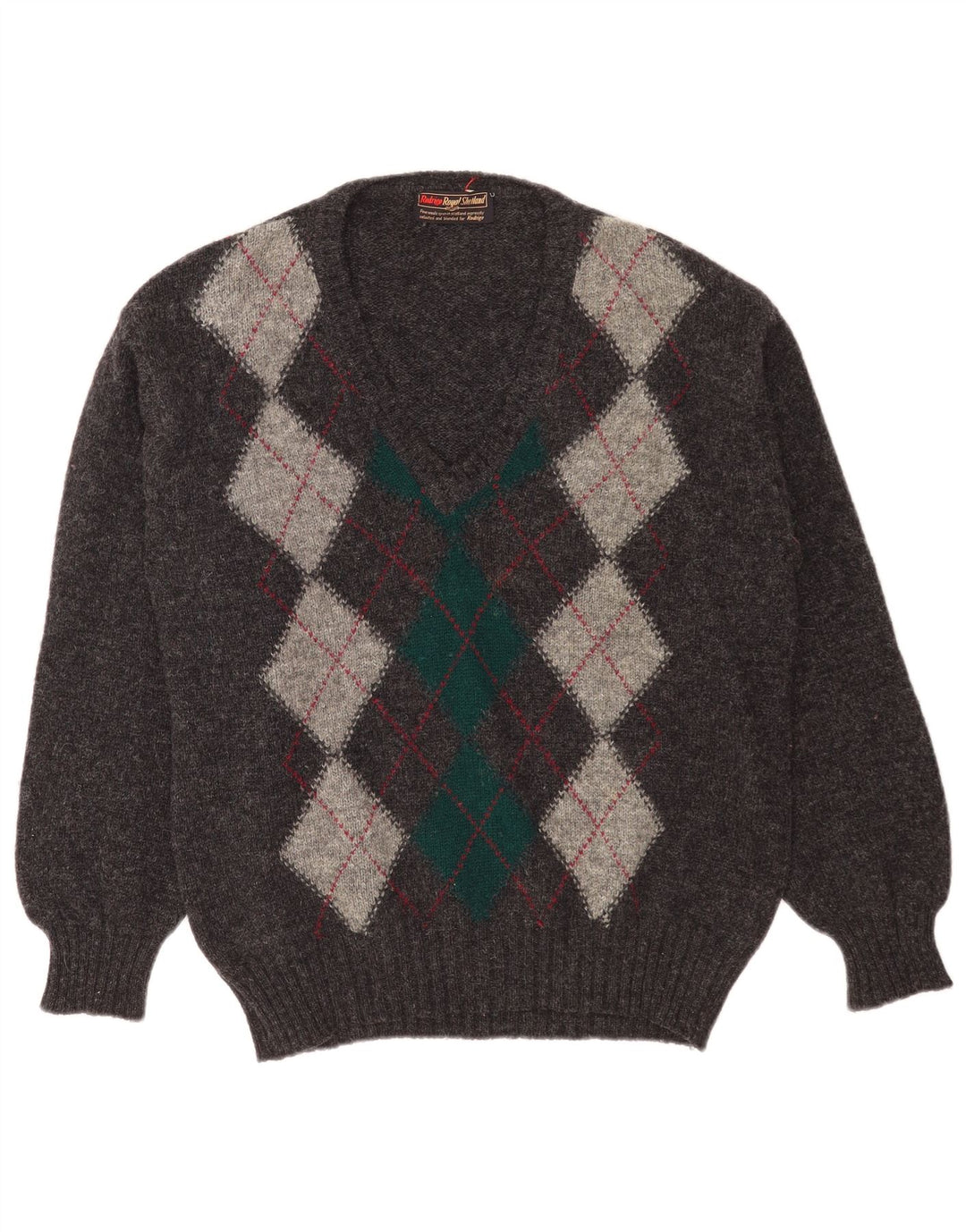 Rodrigo Jersey con Cuello en V para Hombre Jersey Grande Gris Argyle/Lana Diamante