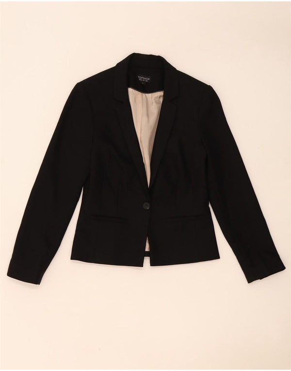 Topshop Womens 1 Button Blazer Jacket UK 8 Small Black Polyester