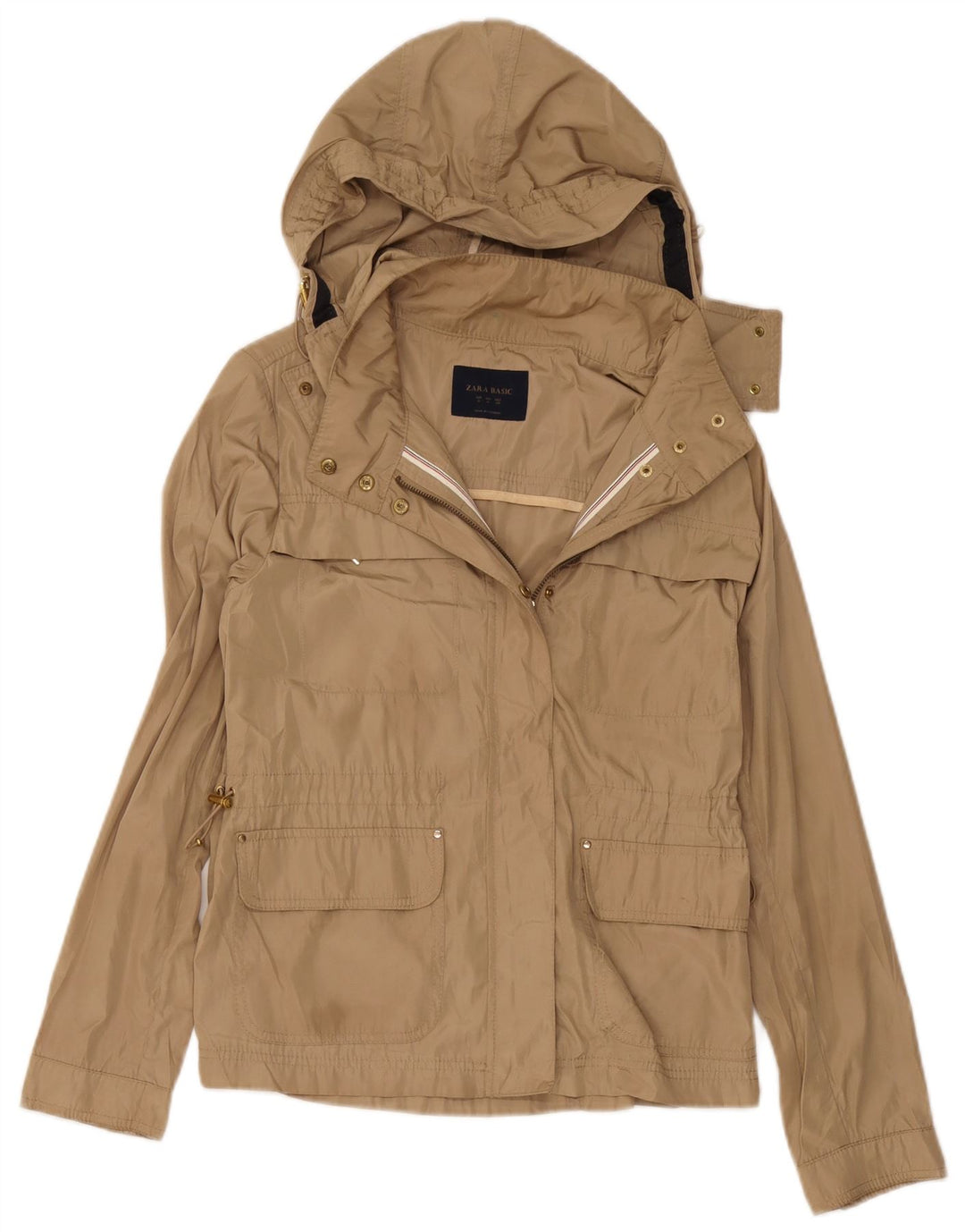 Zara Mujer Chubasquero Con Capucha UK 40 Poliéster Beige Medio