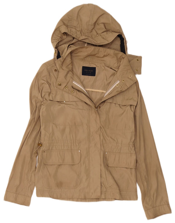 Zara Mujer Chubasquero Con Capucha UK 40 Poliéster Beige Medio