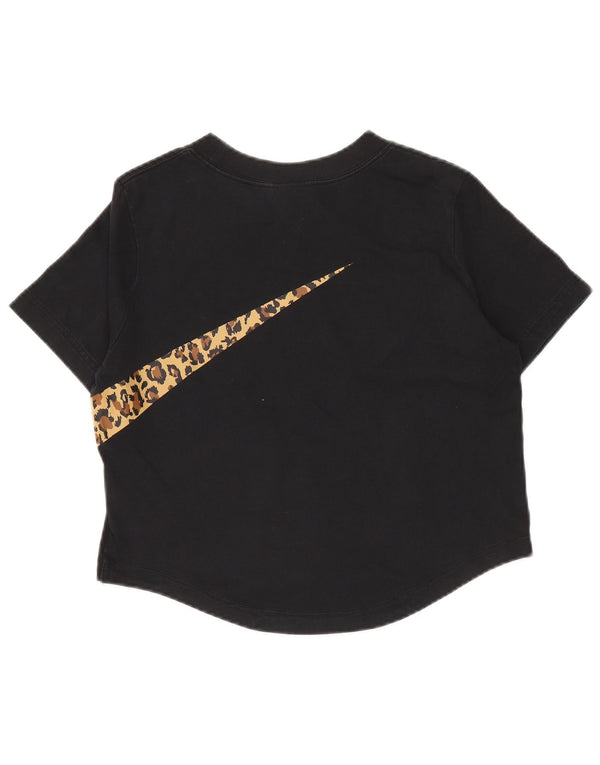 NIKE Womens Crop Graphic T-Shirt Top UK 14 Medium Black Cotton