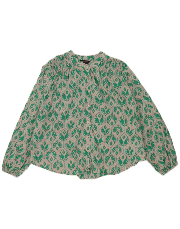 Marks & Spencer Blusa camisera extragrande para mujer UK 10 Small Green Ikat Cotton