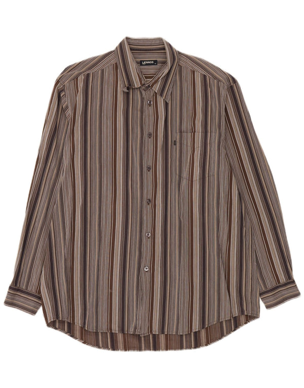 Camisa Lerros Hombre XL Algodón Rayas Marrón
