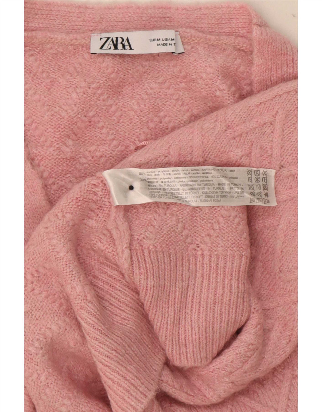 Zara Mujer Crop Suéter Cárdigan Extragrande UK 44 Medium Pink Chevron