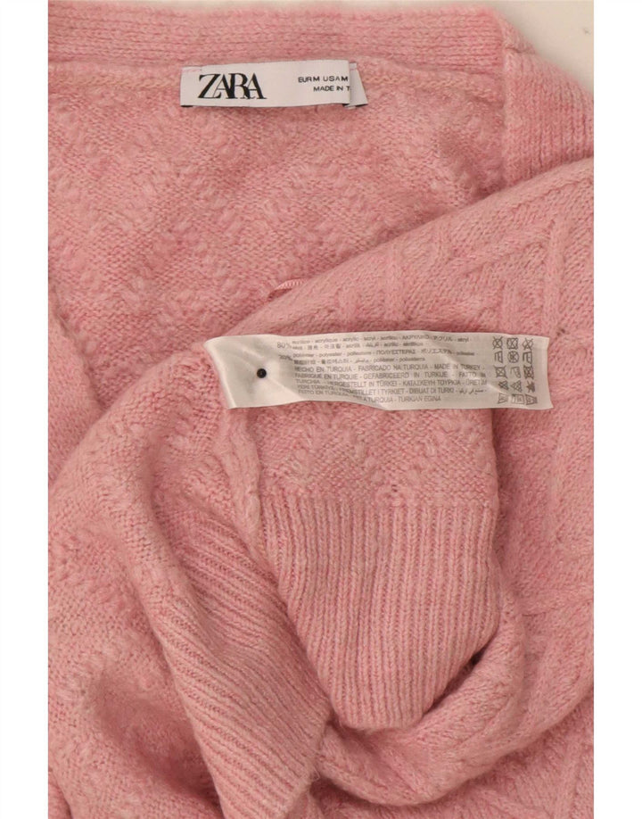 Zara Mujer Crop Suéter Cárdigan Extragrande UK 44 Medium Pink Chevron