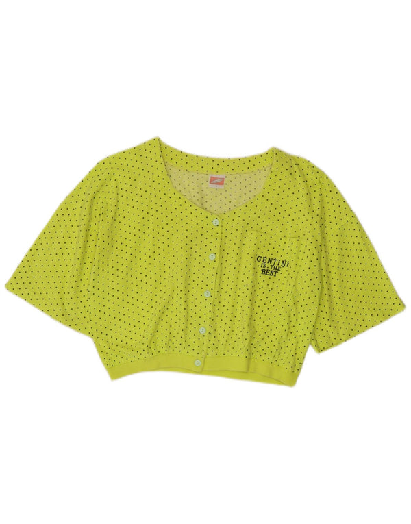 Vintage mujer crop manga corta camisa blusa Reino Unido 14 grande amarillo manchado