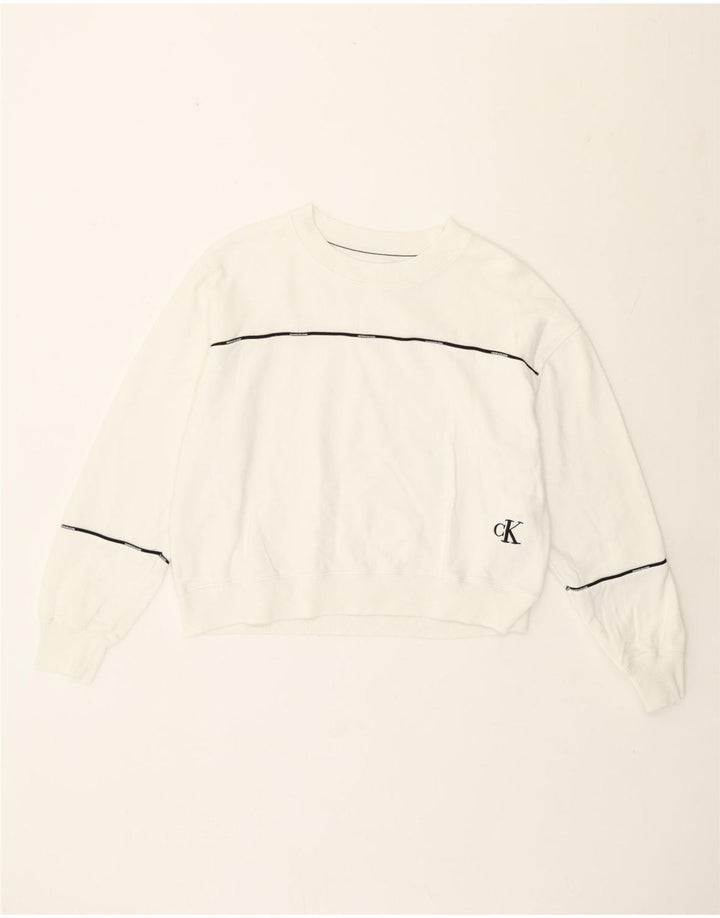 Calvin Klein - Sudadera corta para mujer, talla 40, tamaño mediano, color blanco a rayas