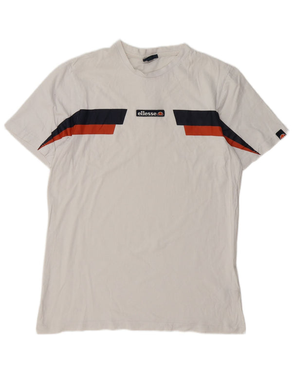 ELLESSE Hombre Camiseta Top Large Blanco Colorblock Algodón