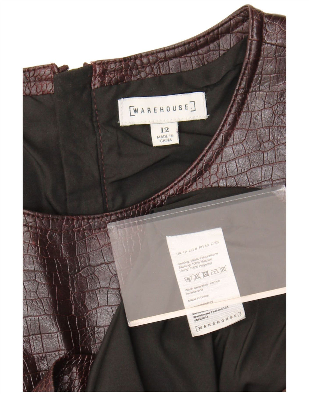 WAREHOUSE Vestido tubo sin mangas para mujer UK 42 Marrón medio Estampado animal