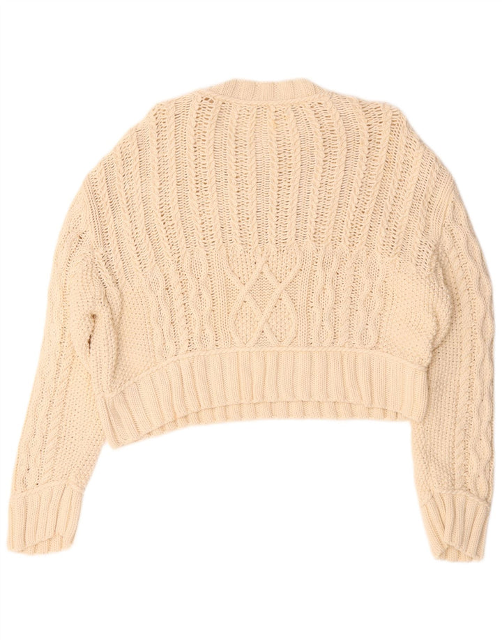 Zara Mujer Crop Jersey De Cuello Redondo De Gran Tamaño UK 44 Medium Beige
