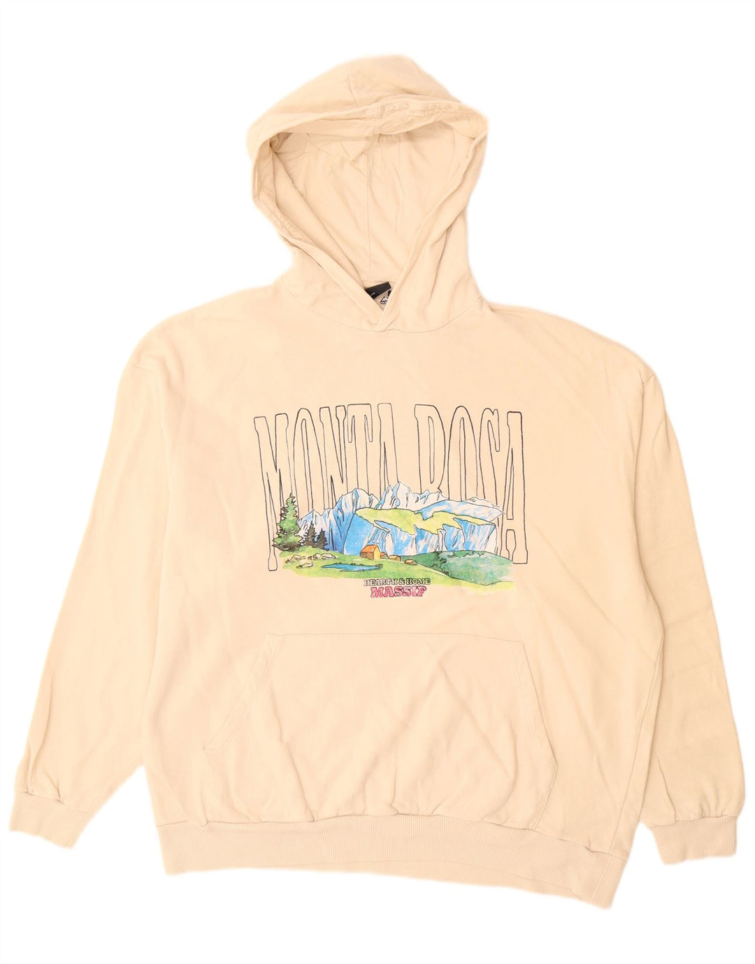 ASOS Hombre Jersey con capucha y estampado gráfico de algodón beige grande