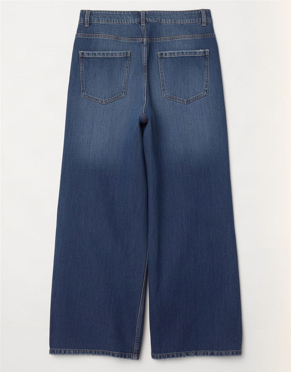 Zara Vaqueros de pierna ancha y cintura alta para mujer EU 40 Medium W30 L31 Algodón azul