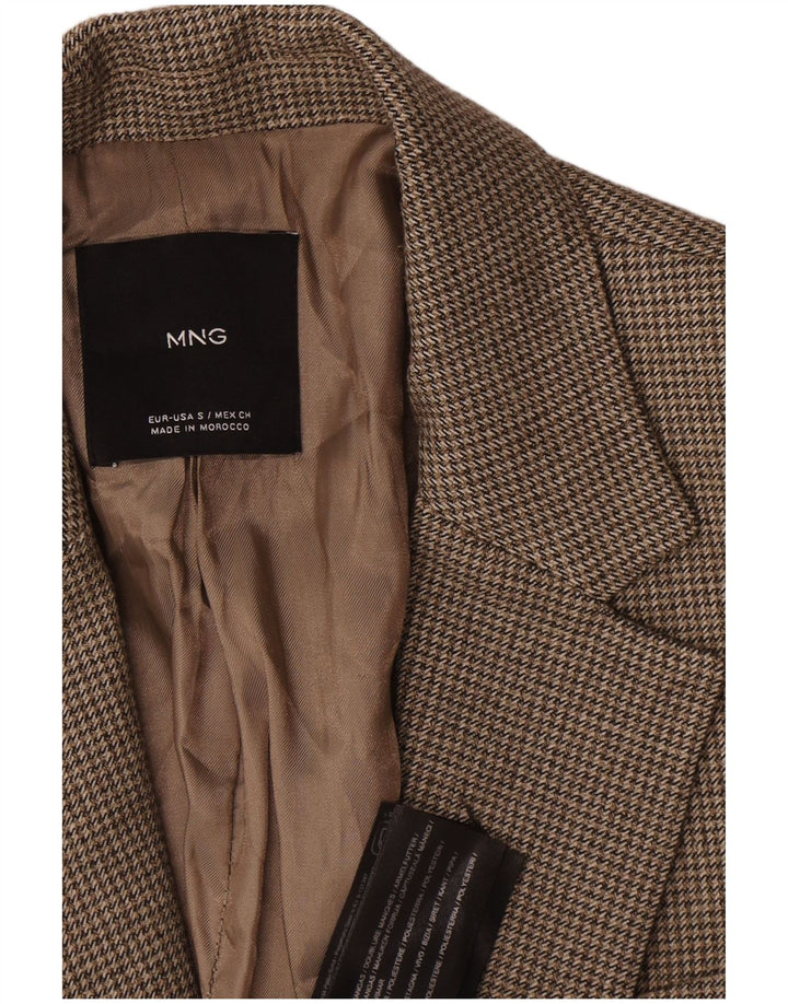 Mango Chaqueta Blazer De 1 Botón Para Mujer UK 10 Small Marrón Pata De Gallo