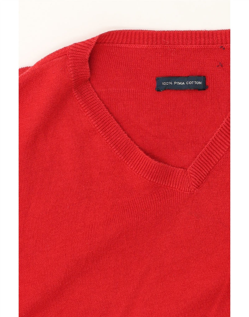 RALPH LAUREN Mens V-Neck Jumper Sweater Medium Red Cotton Vintage Ralph Lauren and Second-Hand Ralph Lauren from Messina Hembry 