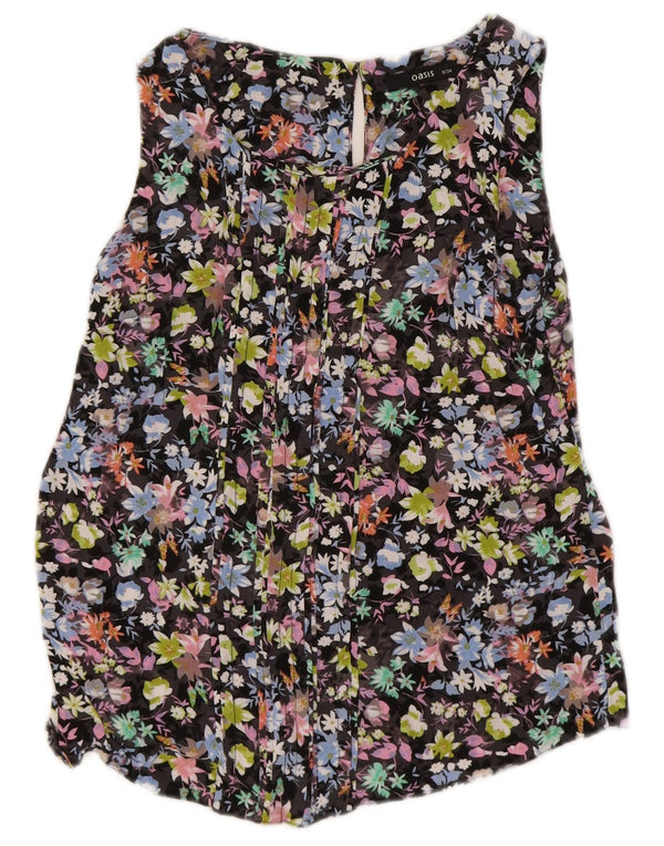 Oasis Blusa sin mangas para mujer UK 8 Small Viscosa floral negra
