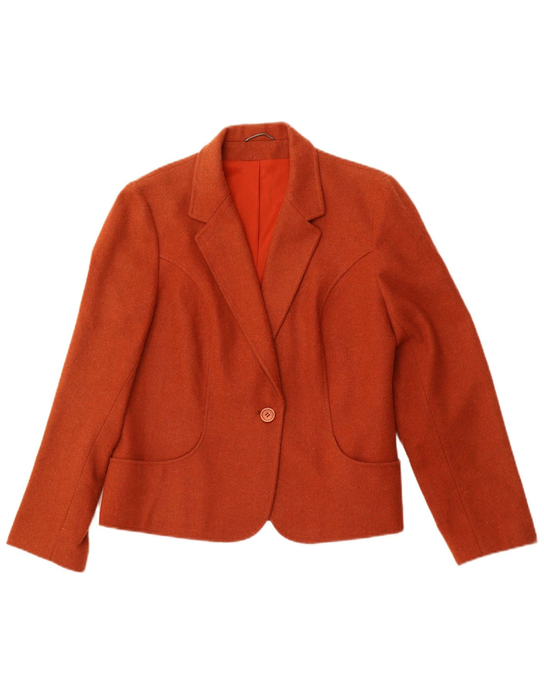 VINTAGE Mujer 1 Botón Blazer Chaqueta Reino Unido 14 Acetato Naranja Medio