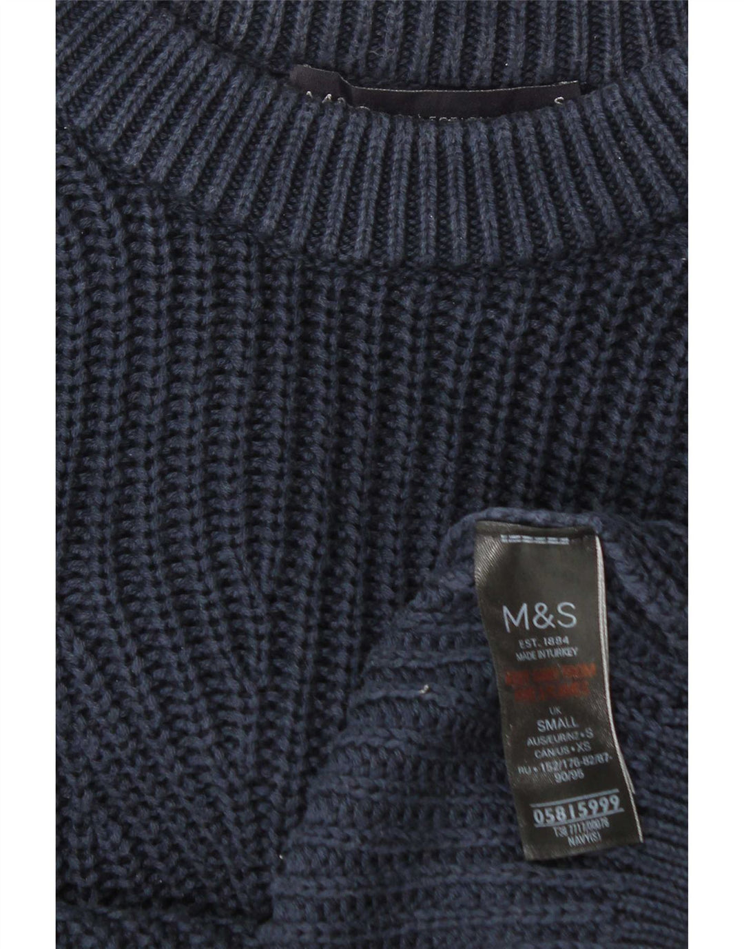 Marks & Spencer Jersey con cuello barco para hombre, talla pequeña, algodón azul marino