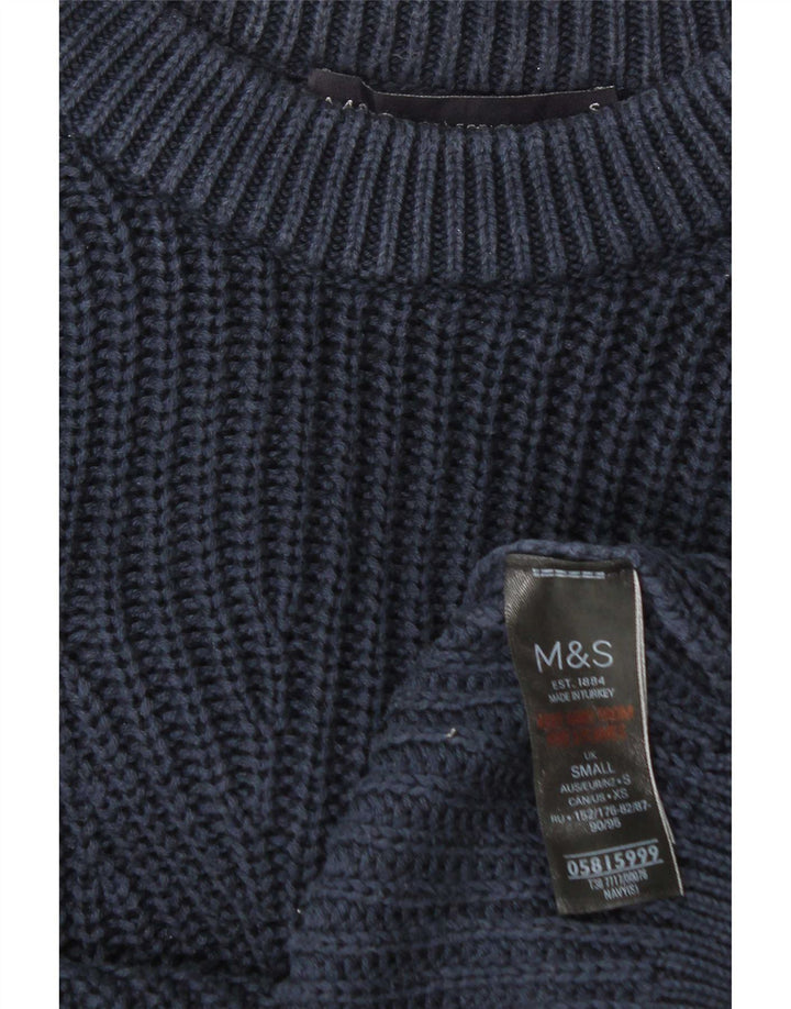 Marks & Spencer Jersey con cuello barco para hombre, talla pequeña, algodón azul marino