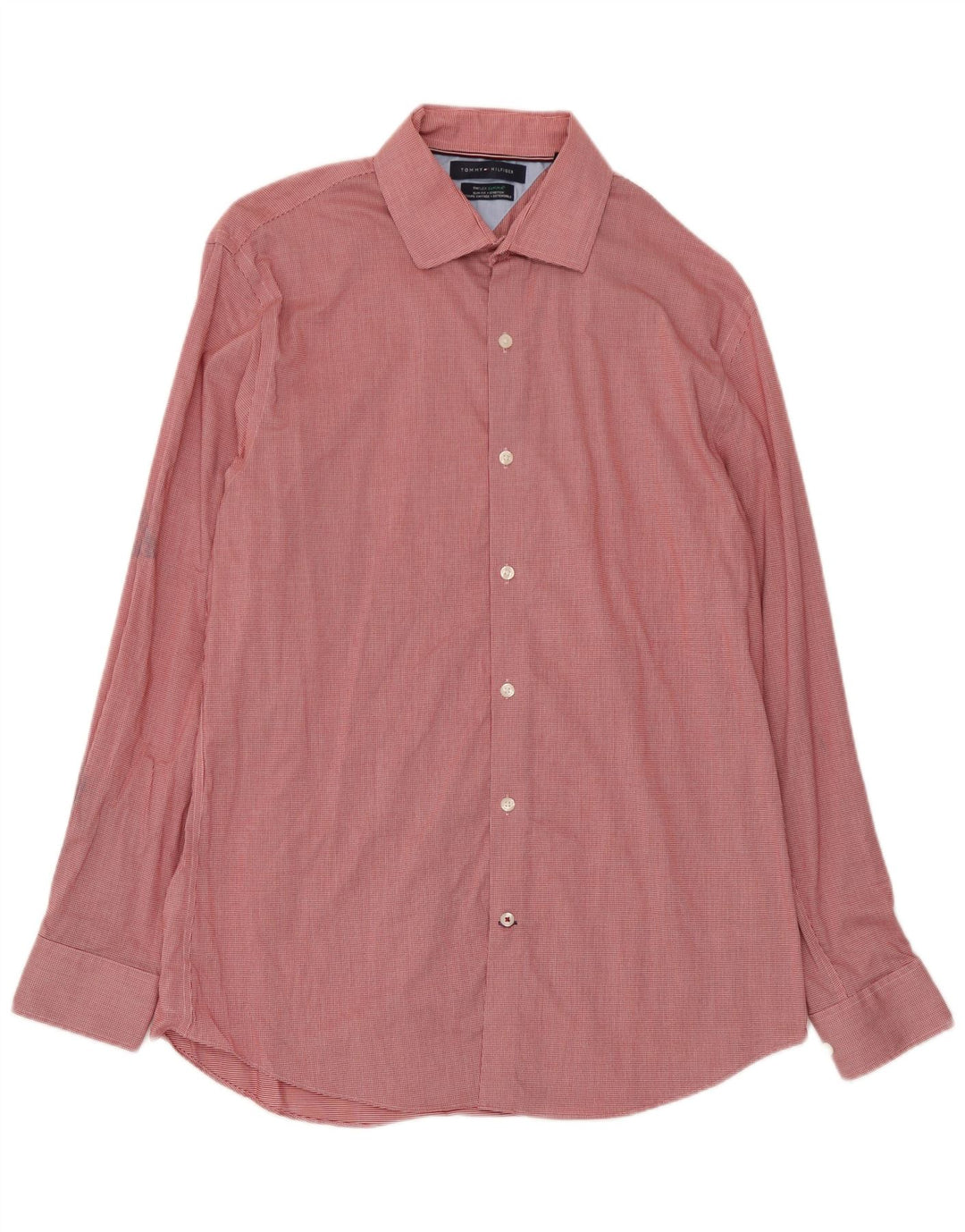 Tommy Hilfiger Camisa Flex Slim Fit para Hombre Talla 16 Grande Pata de Gallo Roja