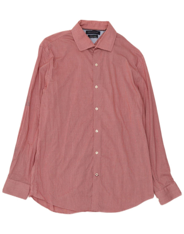 Tommy Hilfiger Camisa Flex Slim Fit para Hombre Talla 16 Grande Pata de Gallo Roja