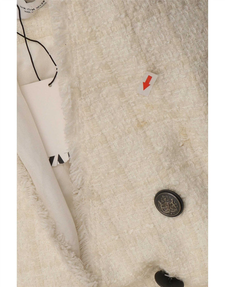 Zara Chaqueta Blazer De Doble Botonadura para Mujer UK 12 Medium White Check