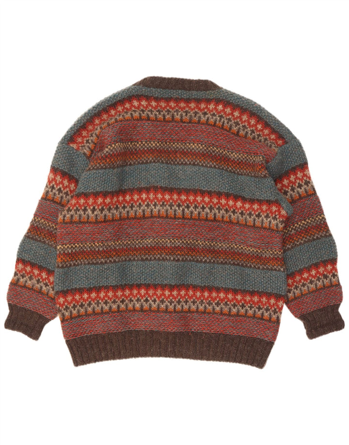 Vintage hombres Cardigan suéter grande multicolor Fair Isle