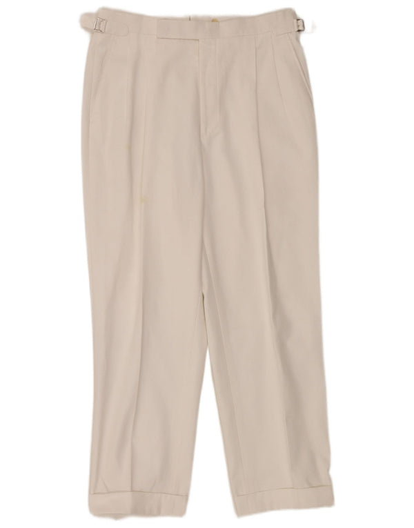 Vintage hombres pegged traje pantalones W34 L29 algodón blanco