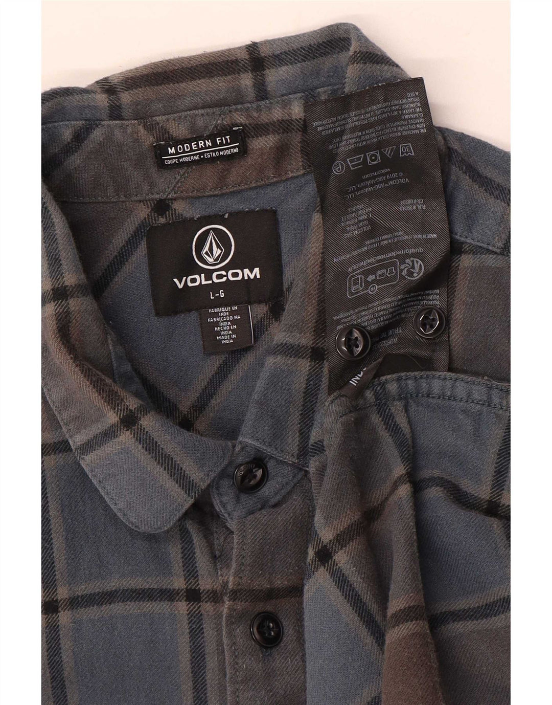 Volcom Camisa de franela de ajuste moderno para hombre, algodón a cuadros azul grande