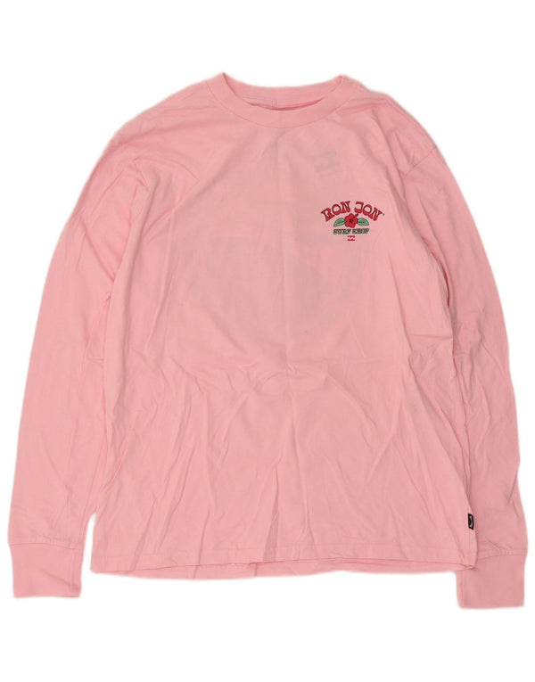 Billabong Top gráfico para mujer de manga larga UK 10 Small Pink Cotton