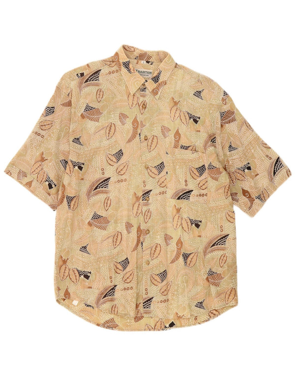 Camisa vintage para hombre de algodón floral beige grande
