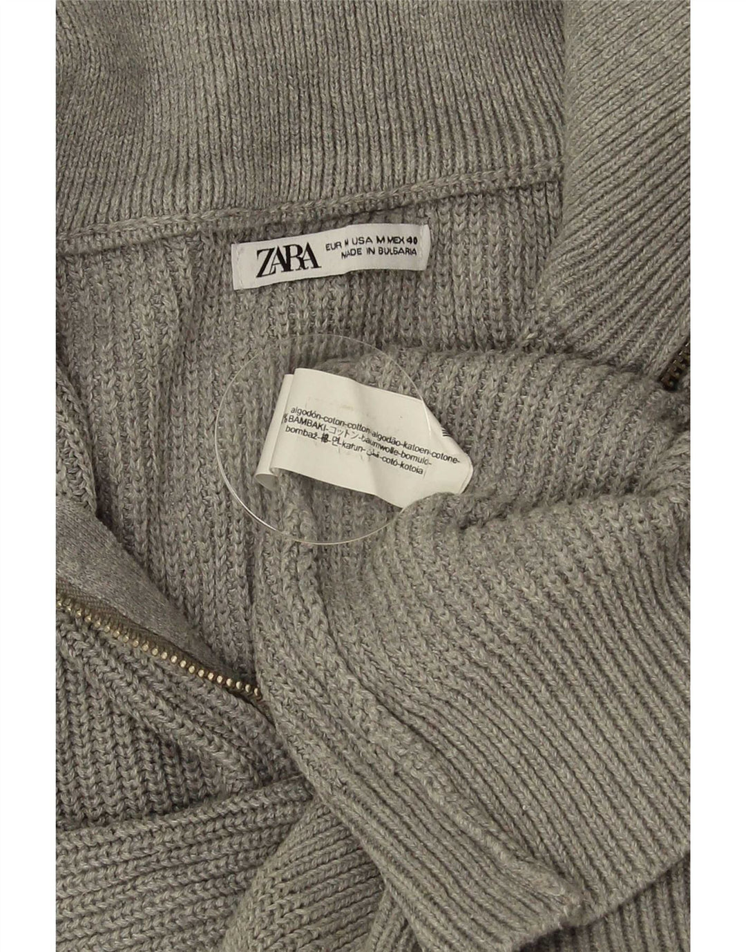 Zara Hombre Jersey Con Cremallera Y Cuello En Algodón Gris Medio