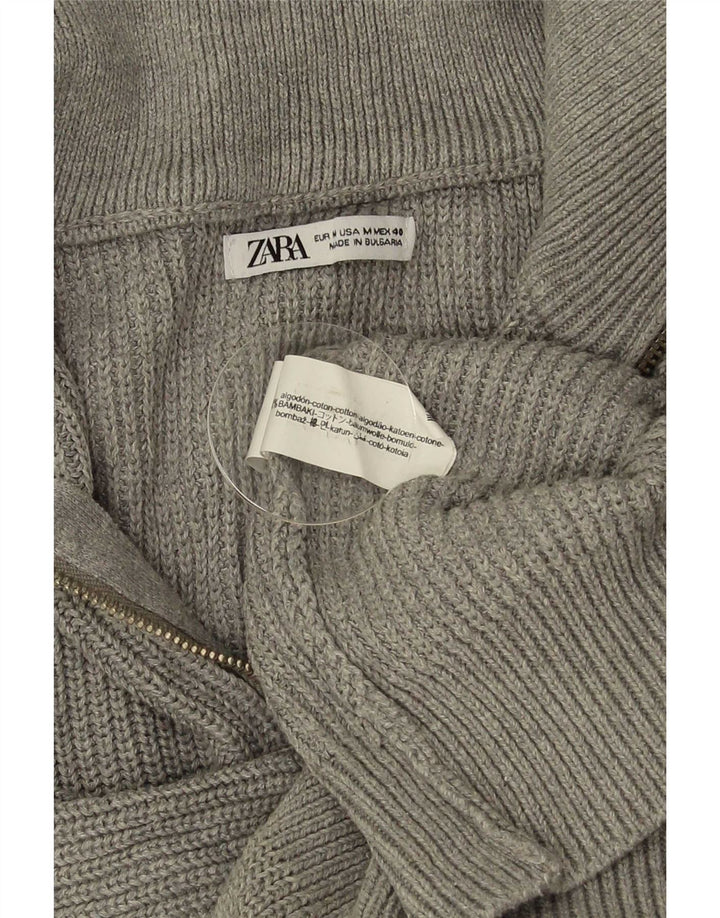 Zara Hombre Jersey Con Cremallera Y Cuello En Algodón Gris Medio