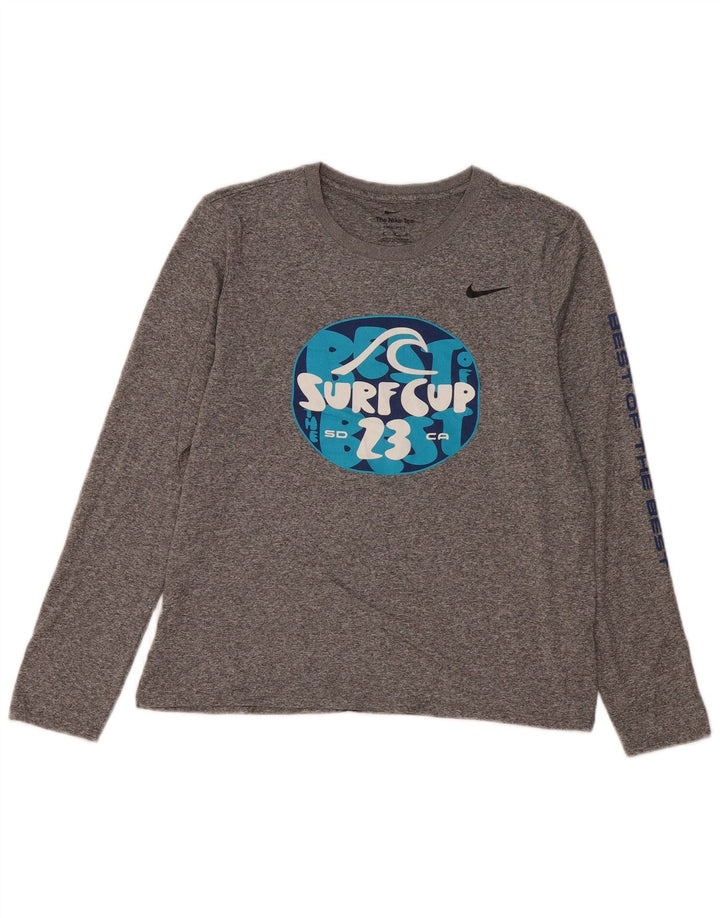 NIKE Mujer Dri Fit Graphic Top Manga Larga UK 44 Gris Medio Moteado