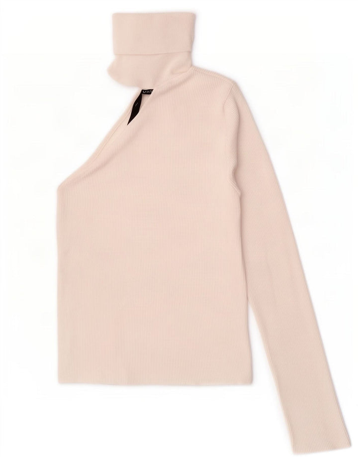 Zara Top corto de manga larga con un hombro para mujer, talla M, viscosa blanca