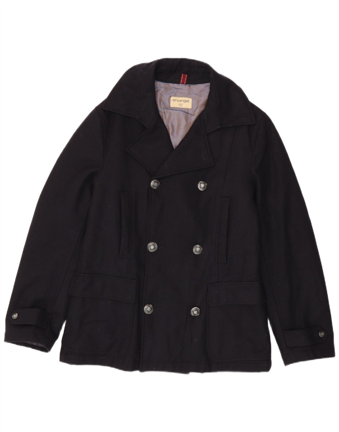 VINTAGE Hombre Pea Coat IT 52 XL Lana Azul Marino