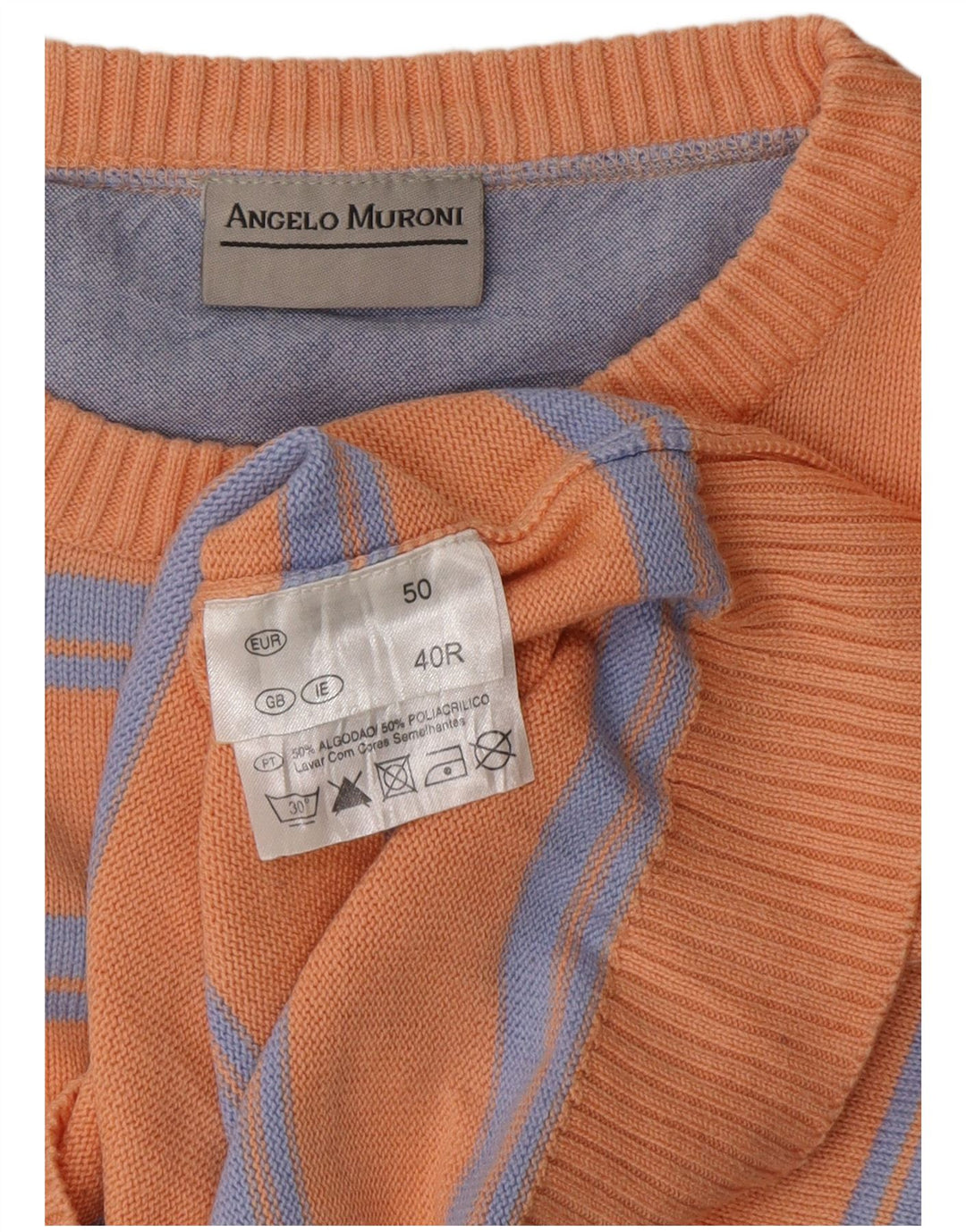 Angelo Muroni Jersey con Cuello Barco para Hombre UK 40 Mediano Naranja Rayas